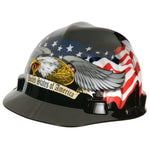 MSA 10079479 V-GARD HARD CAP WITH FAS -TRAC SUSPENSION AND AMERICAN FLAG WITH EAGLE