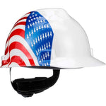 MSA V-Gard 10050611 Freedom Series Class E ANSI Type I Hard Cap With Fas-Trac Suspension And Dual American Flag