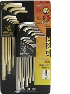 BONDHUS BLX22GB 22 Pcs Ball Point Hexkey Set. Combination Metric and Standard Size.